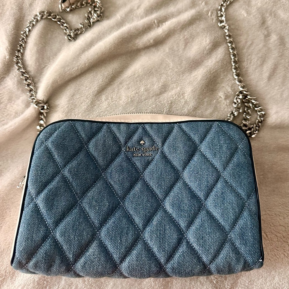 Kate Spade Blue Denim Purse with Silver Chain